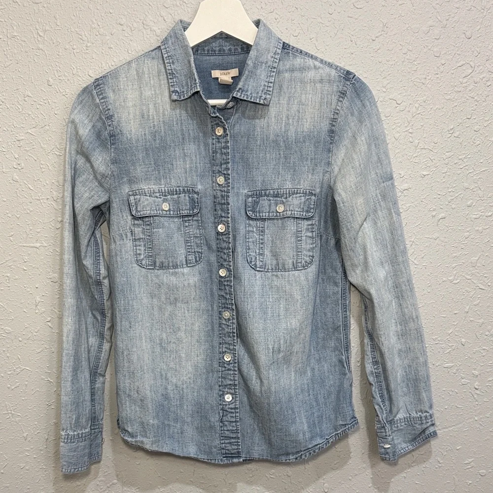J. Crew Denim Button Down Shirt Light Wash Size 2